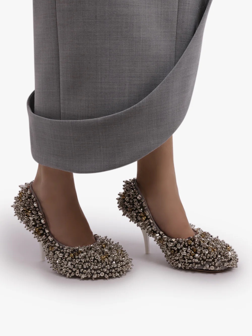 Dries Van Noten Embellished Beaded Silver and Gold Round Toe 90mm Pumps